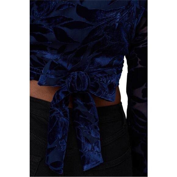 Hutch Claudia Dark Navy Crushed Velvet Wrap Crop Top, EUC, Medium, MSRP $198 - Picture 3 of 12
